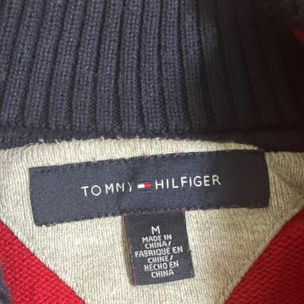 Quarter Zip Mock Neck Sweater Red Tommy Hilfiger Mens Pullover  Preppy M
